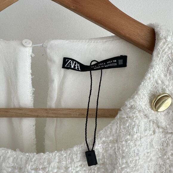 ZARA Tweed Dress Womens Large Peplum Structured Mini Elegant Old Money Ruffle - Picture 9 of 12